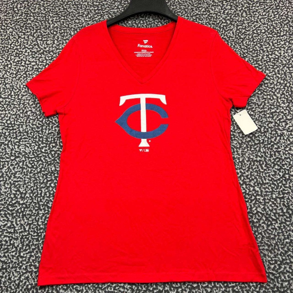 Minnesota Twins Shirt Women Medium Red Fanatics Short Sleeve V-Neck New M